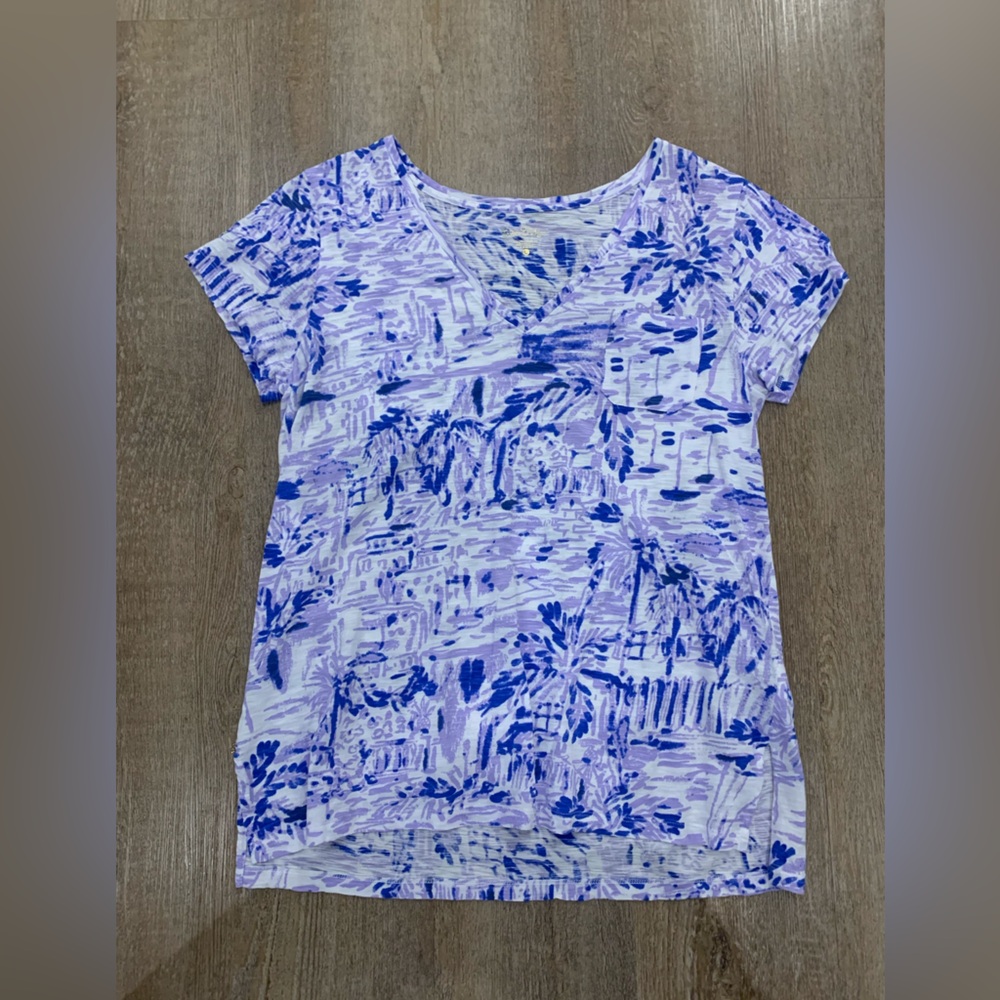 Lilly Pulitzer Blue and Purple Abstract Short Sleeve Top